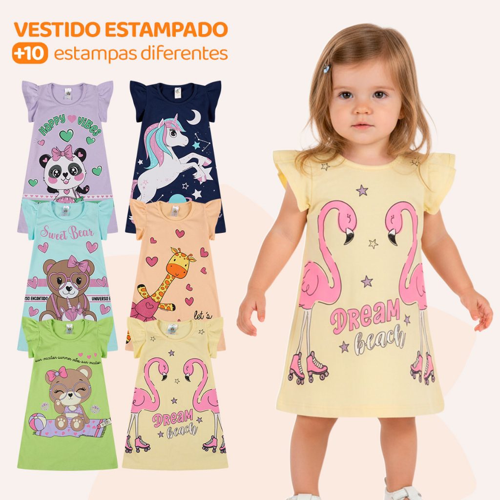 Vestidos Beb? Estampados Algod?o 100% Ver?o 1 Vestidos Bebê Estampados Algodão 100% Verão