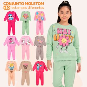 Kit Sortido 6 Peças de Roupas Feminino Infantil Inverno  3 blusas casacos + 3 calças de 1 ao 10 Menina bebe