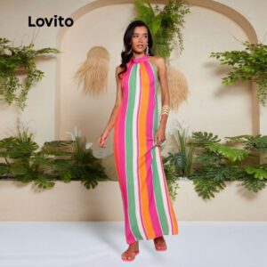 Vestido Longo Listrado Viscose Feminino