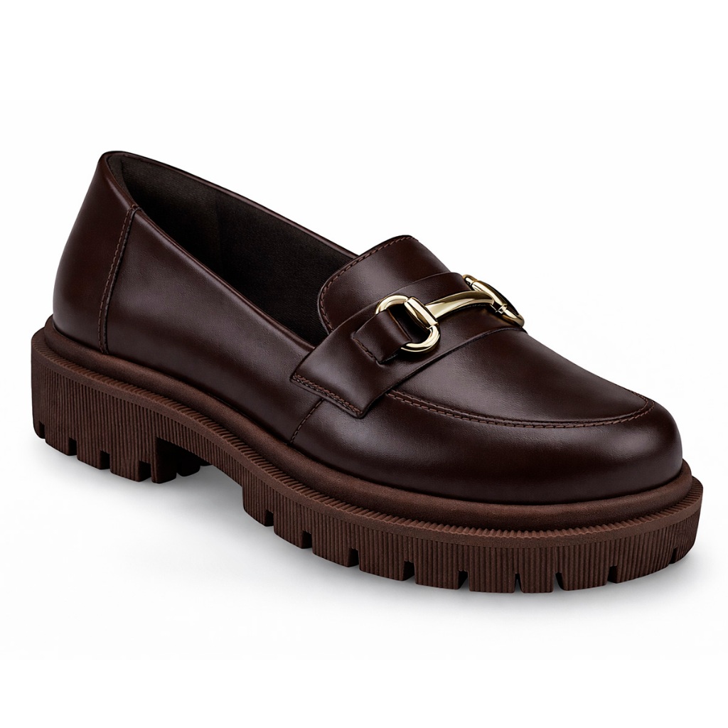 Mocassim Feminino Tratorado Bico Redondo Preto/Off 1 Mocassim Feminino Tratorado Bico Redondo Preto/Off