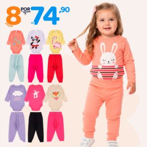 Body Longo + Calça Mijão Bebê Menina