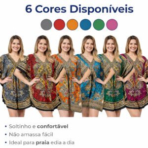 Kaftan Curto Boho Índia Feminino Poliéster