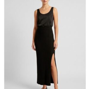 Saia Longa Fenda Frontal Texturizada Elegante