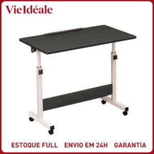 Mesa Giratória 180° Multiuso c/ Rodinhas Altura Ajustável - Notebook Cama Sofá Prática Preto