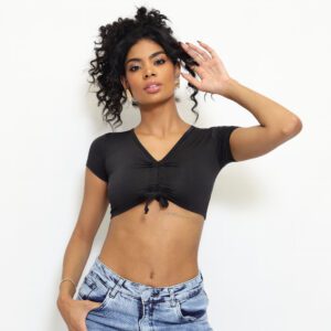 Cropped Suplex Franzido Ajustável Preto/Branco