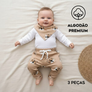 Conjunto bebê 3 peças algodão premium menino