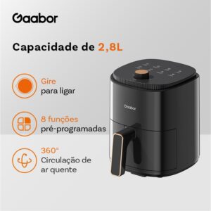 Air Fryer Gaabor 2,8L - 8 Menus, 200°C