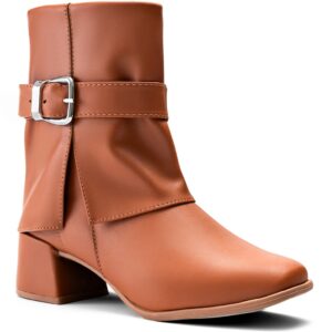 Bota Feminina Salto Baixo Fivela Caramelo