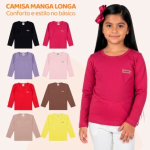 Blusas Manga Longa Infantil Algodão 1/3/5 Peças