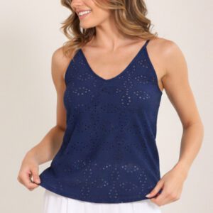 Regata Feminina Laise Bordado Elastano Verão