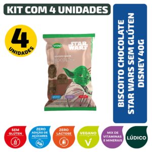 Kit Biscoito Chocolate Star Wars Sem Glúten Disney 40g - 4 unidades