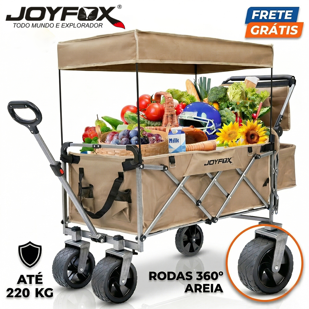 Carrinho Dobr?vel JOYFOX - Camping, Praia, Multiuso 1 Carrinho Multiuso Dobrável JOYFOX C/ Teto Para Camping Praia Pesca Suporta 220kg Rodas 360°