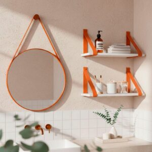 Espelho Redondo 60cm + Prateleiras Suspensa Banheiro