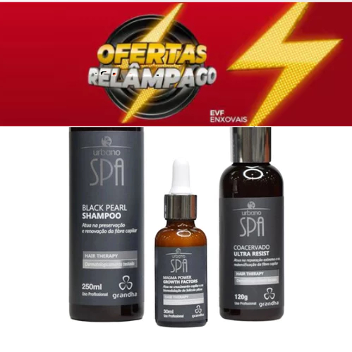 Kit Spa Black: Crescimento e Fortalecimento Capilar 1 Grandha Kit Spa Black completo Fator de Crescimento Capilar Urbano solução para tratamentos de queda