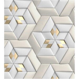 Papel de Parede 3D Dourado Cinza Geométrico