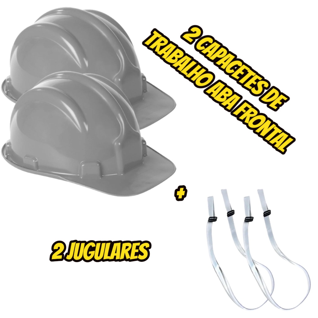 Capacete Seguran?a Aba Frontal + Jugular Kit 1 Capacete Segurança Aba frontal cinza + Jugular Kit c/2
