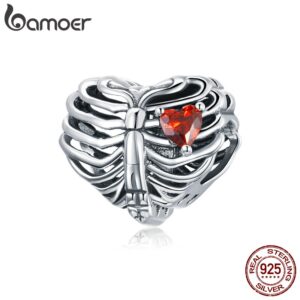 Bamoer 925 Prata Batendo Coração Contas Vermelho Serves Para Pulseira Original Faça Você Mesmo Fazendo Bracelete SCC1764