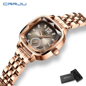 Nova Chegada CRRJU Relógios Femininos Original Autêntico Quadrado De Aço Inoxidável Estilo Único 24CM Pequeno Discador Moda Casual Negócios Esportivos Quartzo À Prova D'água 5014