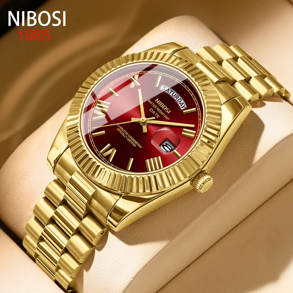 Rel?gio Masculino Nibosi NI2628 - Calend?rio Completo e Elegante 1 O Novo Calendário Da Nibosi Semana Exibe Ouro Relógio Masculino Moda Empresarial