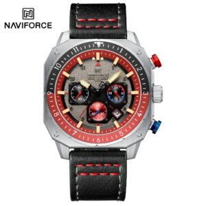 NAVIFORCE 8057 Moda Esportiva Multifuncional Luminosa À Prova D'água Relógio Masculino De Couro
