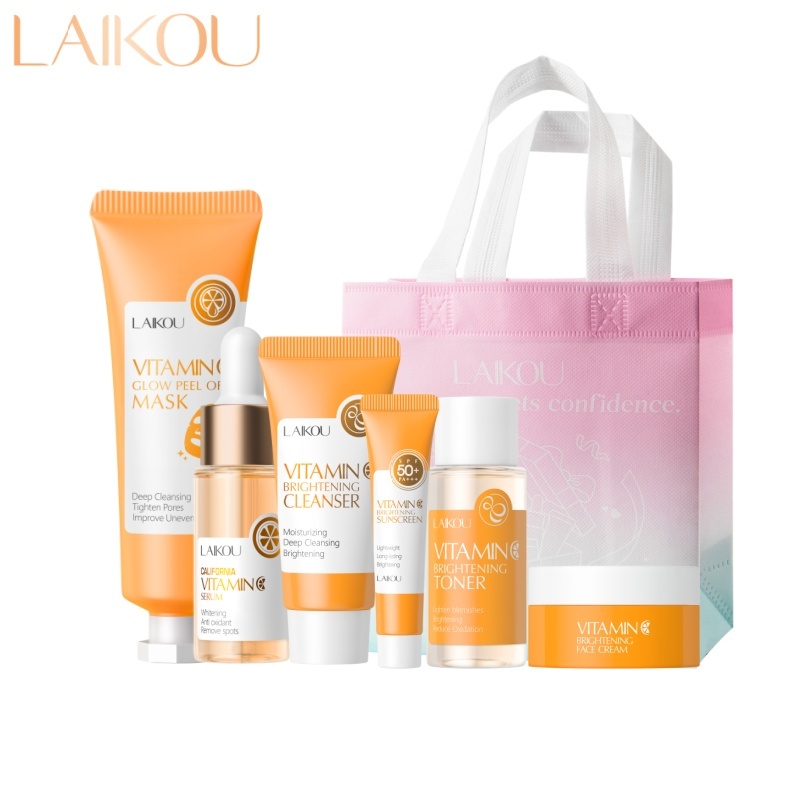 Kit Vitamina C LAIKOU Pele Radiante 1 LAIKOU Vitamina C Conjunto De Cuidados Com A Pele Anti-Oxidação Iluminar O Tom Da Linhas Finas Suaves Reduzir Manchas