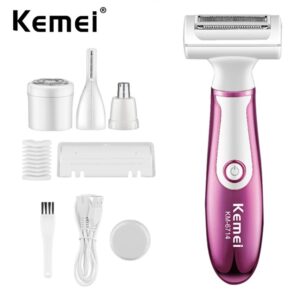 Kemei Feminino Navalha Elétrica Recarregável Corpo Indolor Remoção Do Cabelo Sobrancelha Nariz Trimmer Barbeador Para Ro