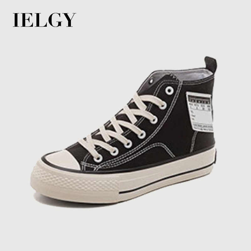 Sapatos Plataforma Lona Cano Alto Feminino 1 IELGY Sapatos De Lona Plataforma De Cano Alto Simples Com Cadarço Feminino Estilo De Rua