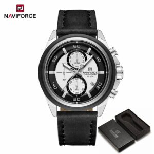 NAVIFORCE 8075 Relógio Masculino Multifuncional De Couro Genuíno