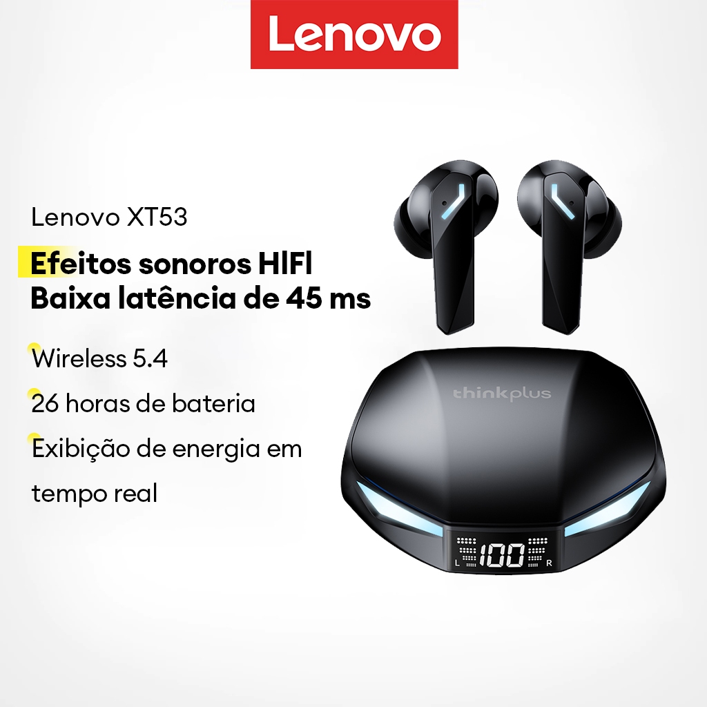 Fone Lenovo XT53 Bluetooth - Som Estéreo, Bateria Longa 1 Fone de Ouvido Bluetooth Lenovo XT53 Som Estéreo e NFC