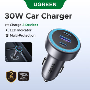 Carregador De Carro UGREEN PD30W USB C Rápido Para iPhone 16 Pro Max 15 Carregamento Celular