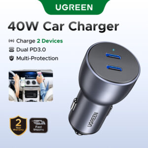 UGREEN Carregador Rápido Para Carro USB C PD 20W QC3.0 Adaptador De Isqueiro iPhone 14 13 pro Max 13/12/11/XS/XR/X/8