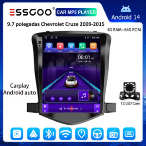 ESSGOO Chevrolet Cruze 2009-2015 Android 14 Car MP5 Player Carplay 4 + 64GB Rádio Estéreo Para Carro