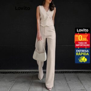 Colete Assimétrico e Calça Reta Feminina