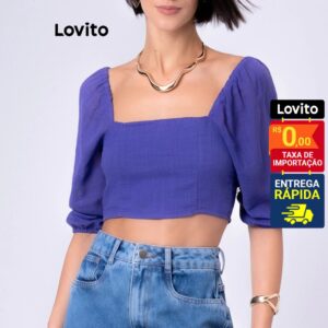 Blusa Cropped Decote Quadrado Algodão Manga 3/4