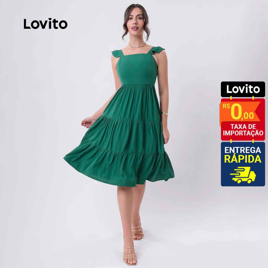 Vestido Midi Decote Babados Viscose Floral 1 Vestido Midi Decote Babados Viscose Floral