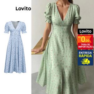 Vestido Midi Floral Decote V Botões