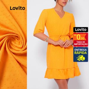 Vestido Manga 3/4 Babados Poliéster