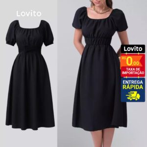 Vestido Midi Decote Quadrado Lisa