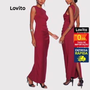 Vestido Longo Franzido Elegante Feminino