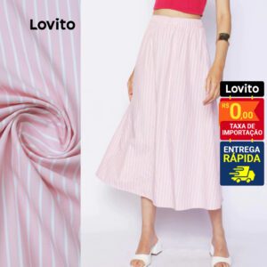 Saia Midi Listrada Vermelha Feminina