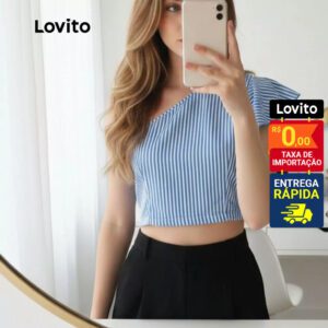 Blusa Ombro Único Listrada Feminina