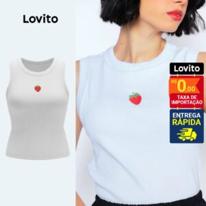 Regata Feminina Bordada Morango Branca