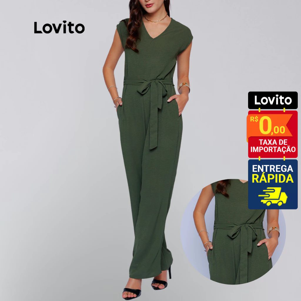 Macac?o Longo Alfaiataria Verde Feminino 1 Macacão Longo Alfaiataria Verde Feminino