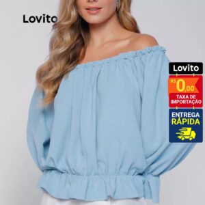 Blusa Manga Longa Azul Claro Elegante