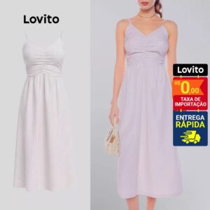 Vestido Midi Listrado Feminino Alças Finas