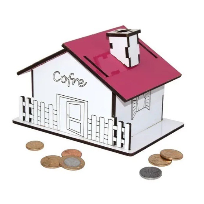 Cofre Moedas Casinha MDF Branco e Rosa 1 Cofre Moedas Casinha MDF Branco e Rosa