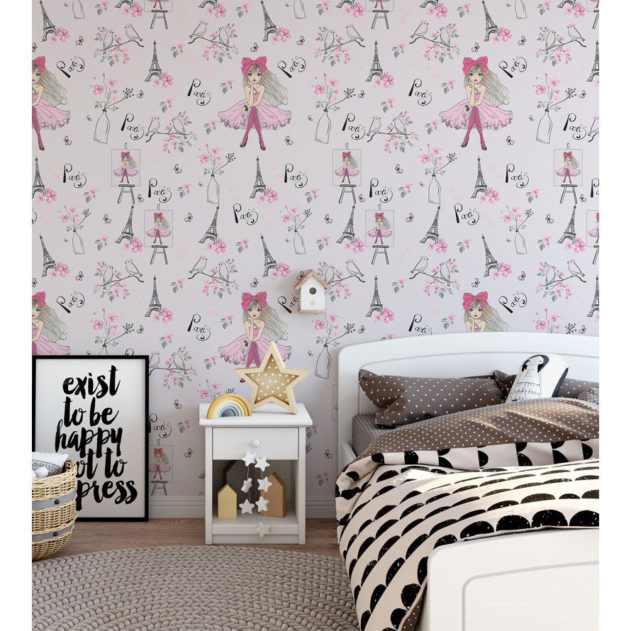 Papel de Parede Infantil Paris Flores 3m x 0,40m 1 Papel de Parede Infantil Paris Flores 3m x 0,40m