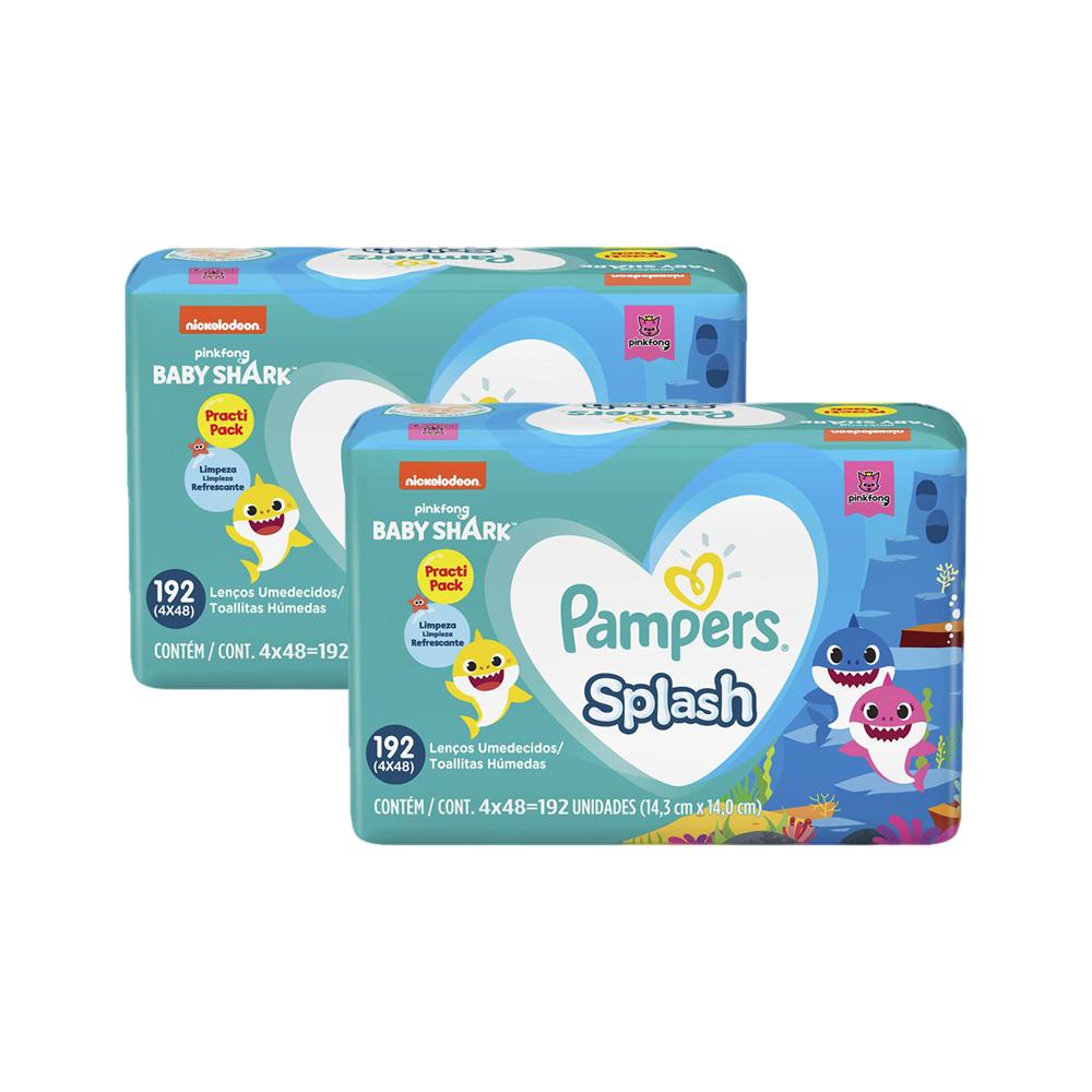 Kit 384 Len?os Pampers Baby Shark Splashers 1 Kit 384 Lenços Pampers Splashers Baby Shark