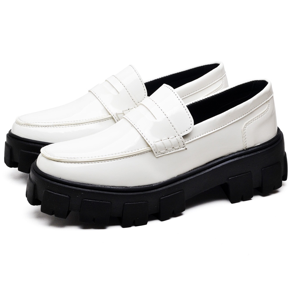 Sapato Mocassim Feminino Tratorado Branco 1 Sapato Mocassim Feminino Tratorado Branco
