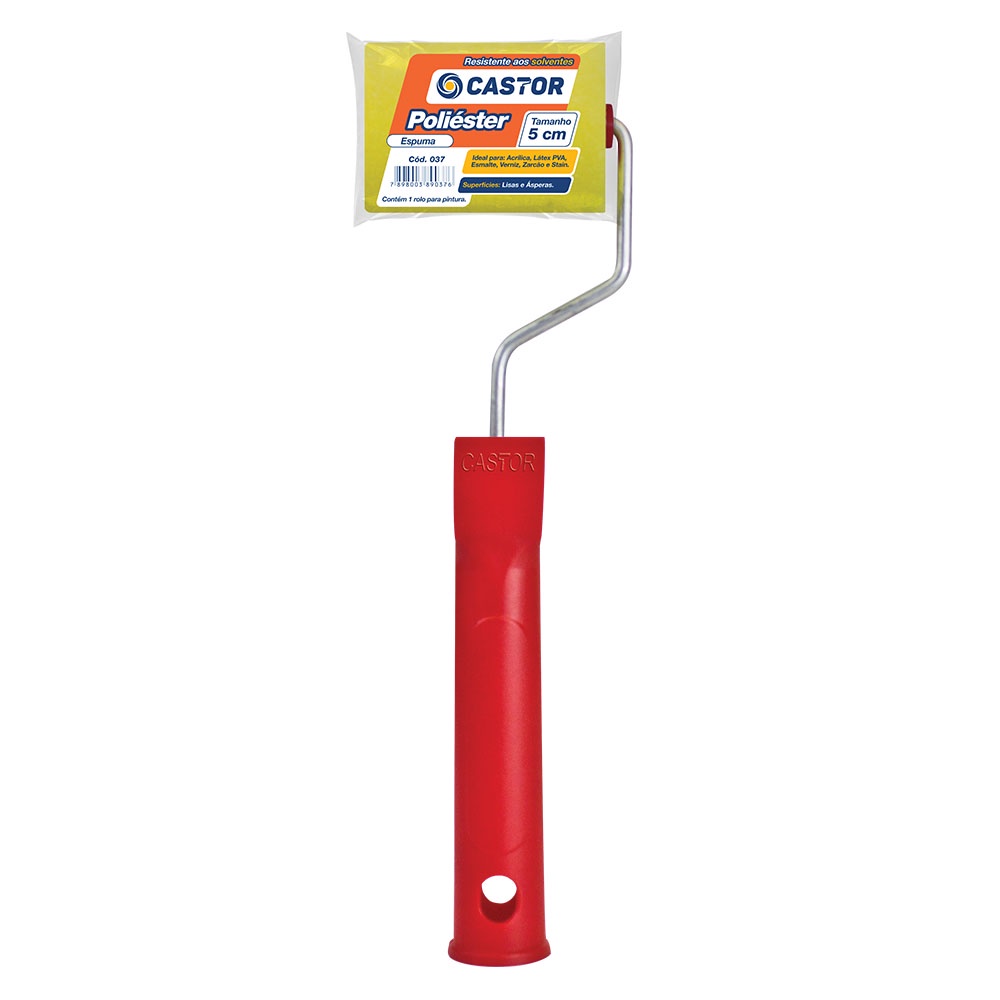 Rolo Poliéster 5cm Castor com Cabo - Pintura 1 Rolo espuma poliéster 05CM c/cabo - Castor